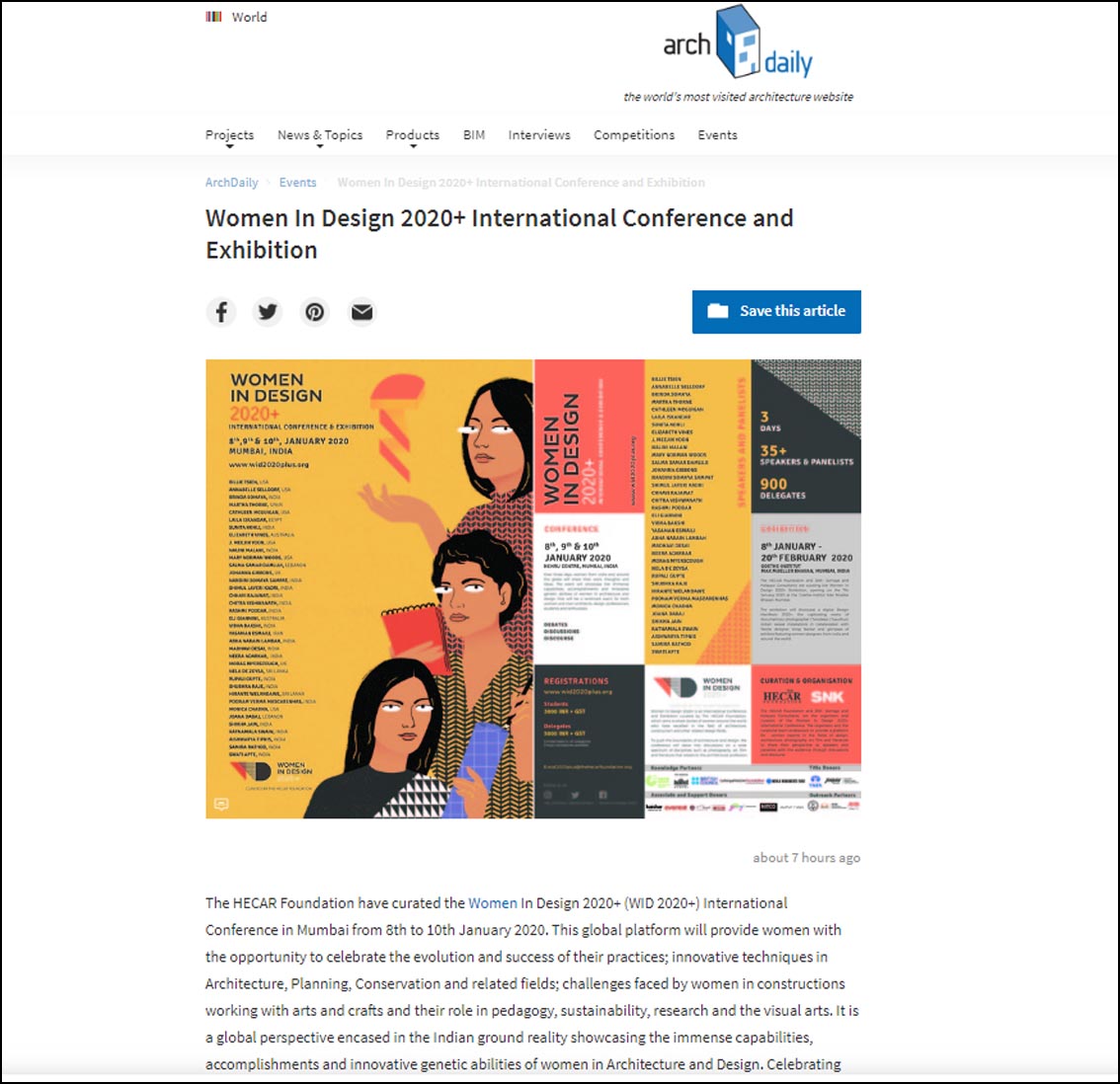 Women In Design 2020+ International Conference and Exhibition, Arch Daily - December 2019